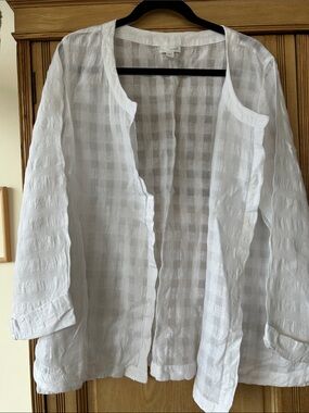 J. Jill White Linen Checkered Top